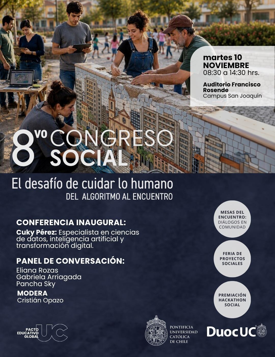 Estudiantes participando en la Hackathon IA Aplicada organizada por la Pastoral Duoc UC y la UC.